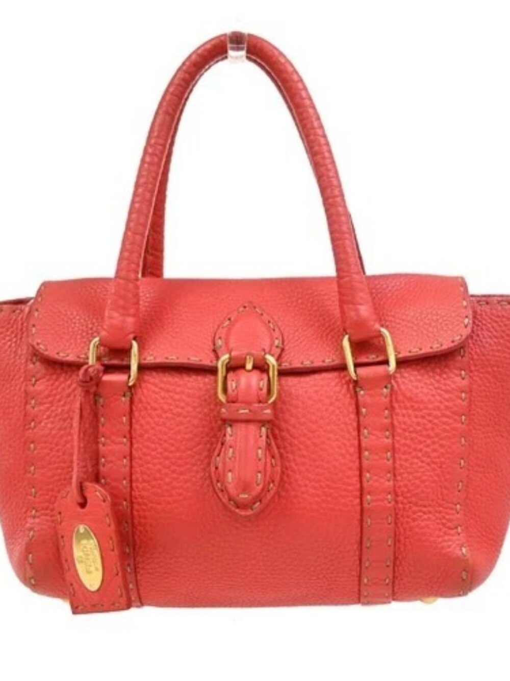 FENDI Logo Selleria Mini Linda Shoulder Hand Bag Leather Red GHW Italy 31KD798